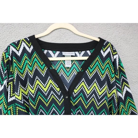 Catherine's Long Sleeve Button Up Silky Top-Size 3X (26/28W)-Geometric Pattern - Picture 3 of 8